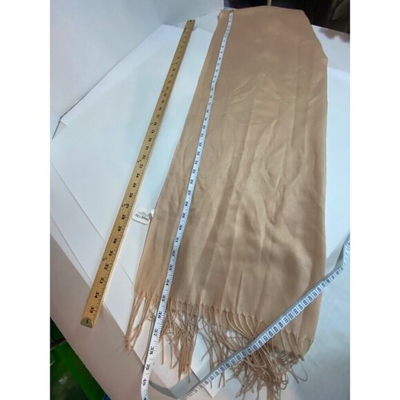 Simply Chic Tan Beige Shawl with Fringe 26” x 78” NWT - Picture 8 of 8